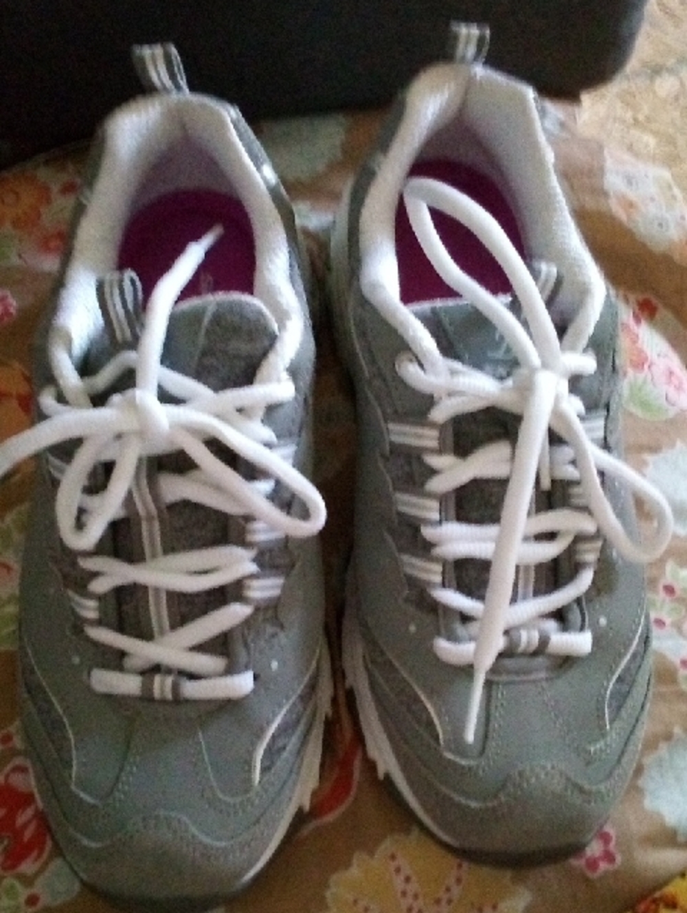 Skechers Women's Gray and White Lace-Up Athletic Sneakers